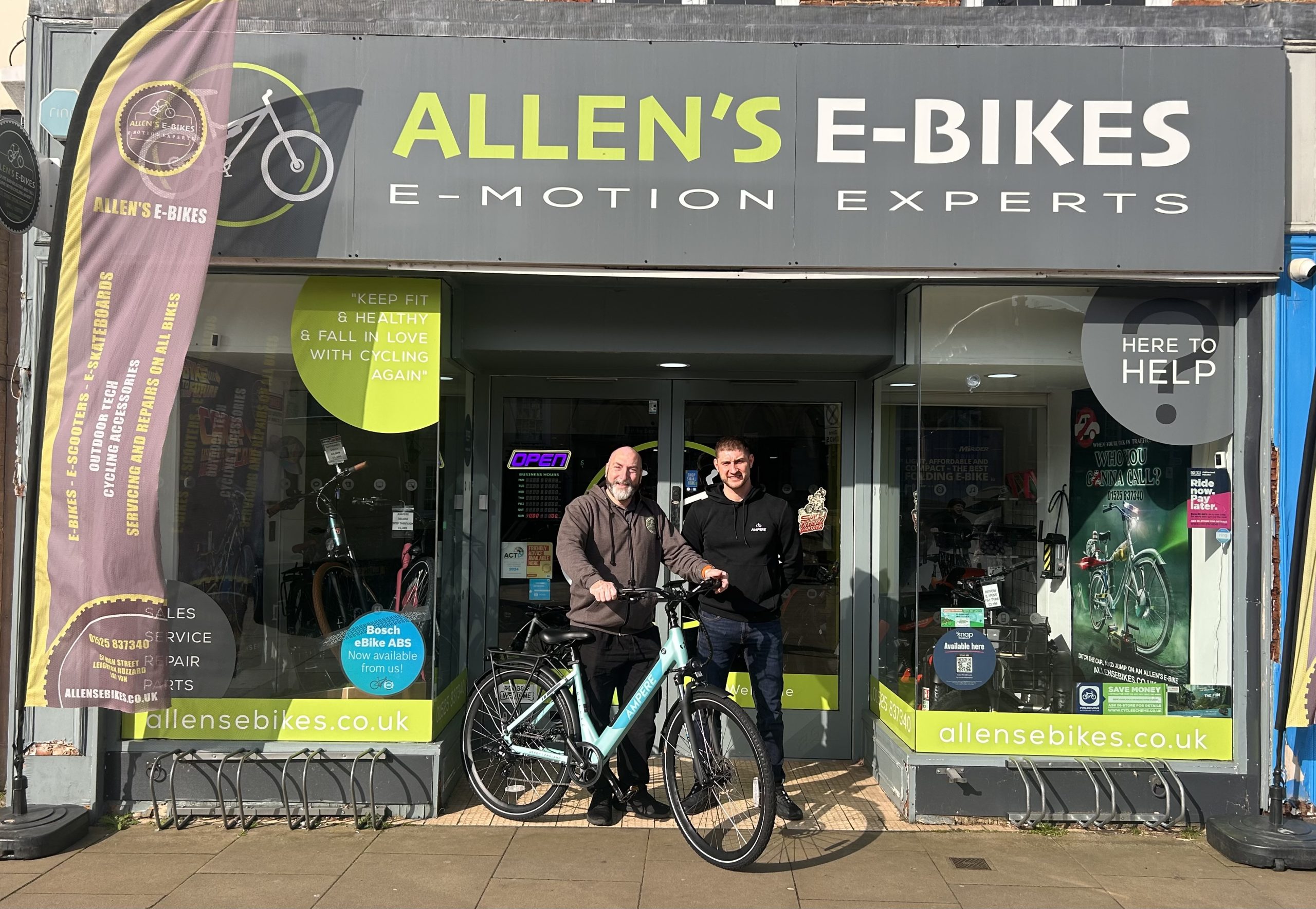 Ampere electric bike outside Allens ebikes in Leighton Buzzard